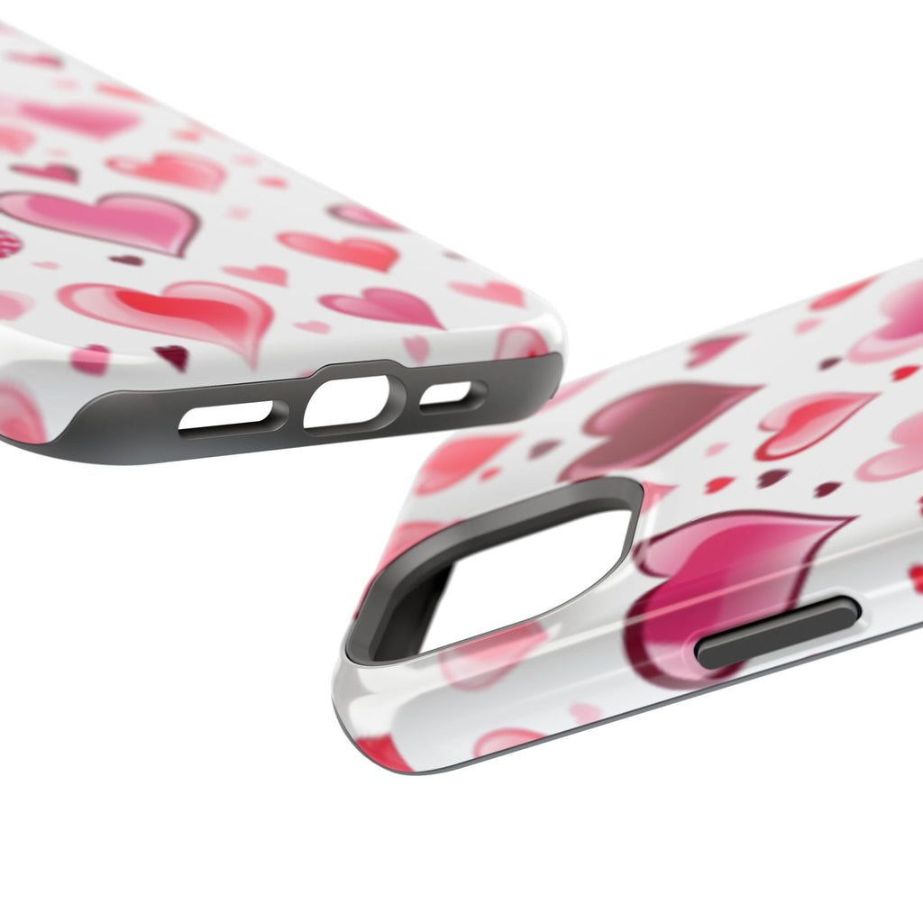 Heart Pattern Magnetic Impact Phone Case Fits iPhone 13-17— Pink & Red Valentine's Protective Cover