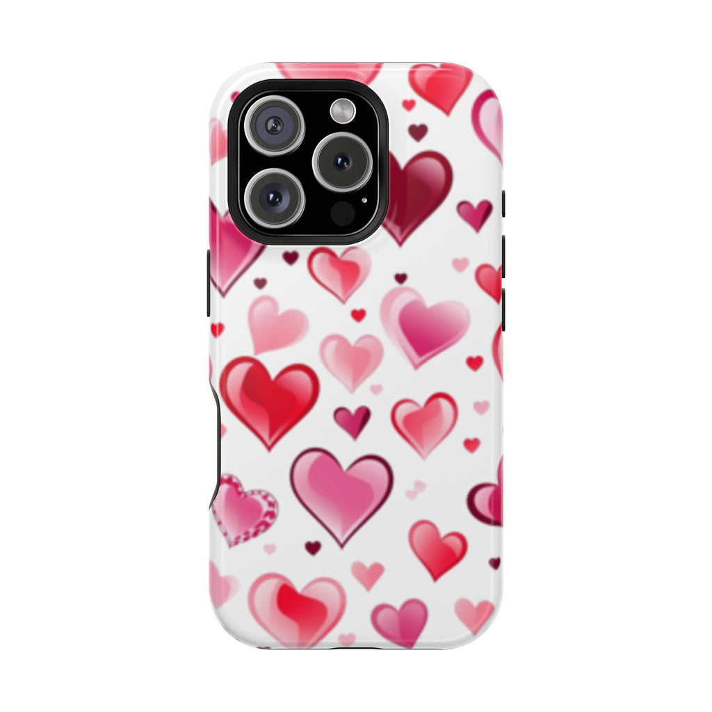 Heart Pattern Magnetic Impact Phone Case Fits iPhone 13-17— Pink & Red Valentine's Protective Cover