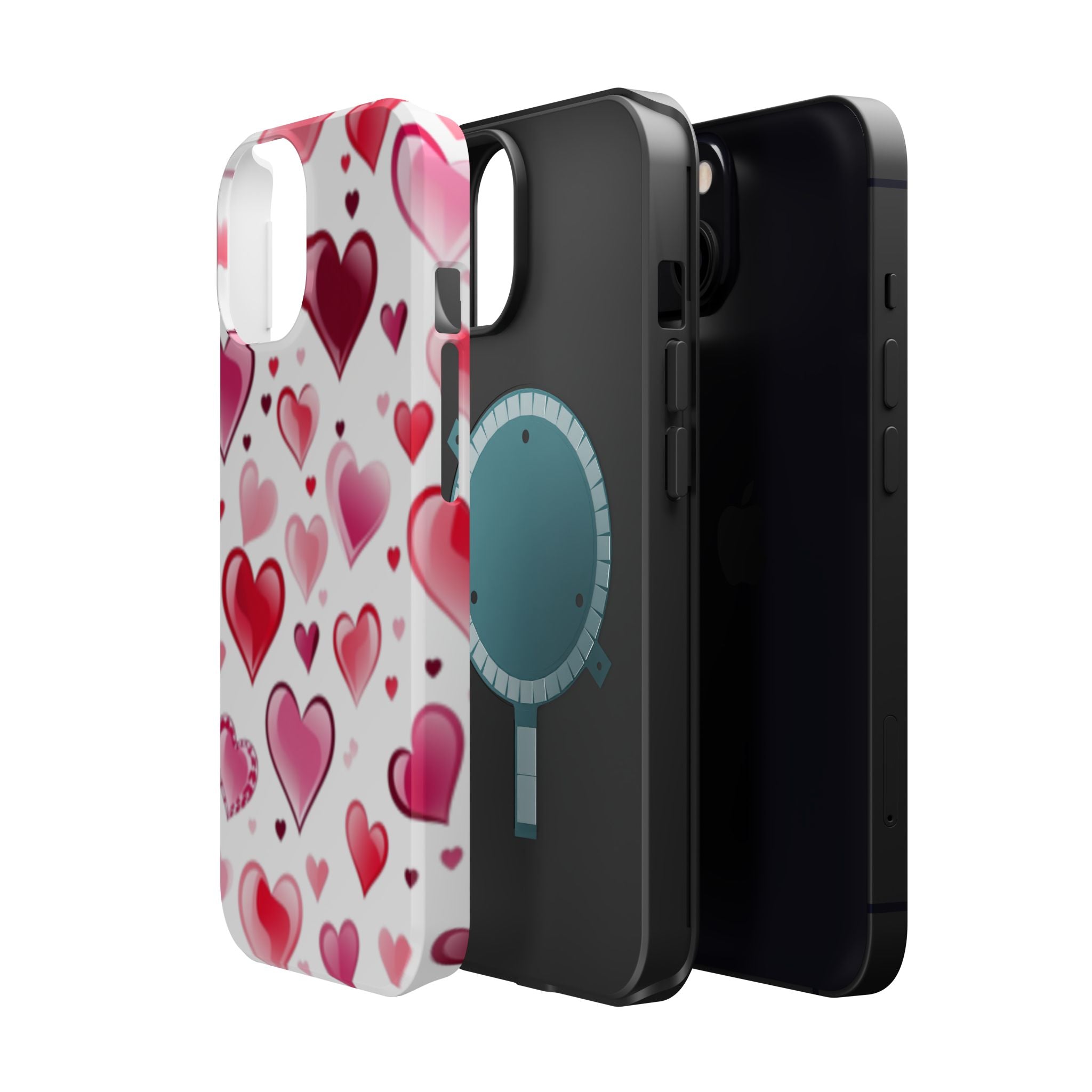 Heart Pattern Magnetic Impact Phone Case Fits iPhone 13-17— Pink & Red Valentine's Protective Cover