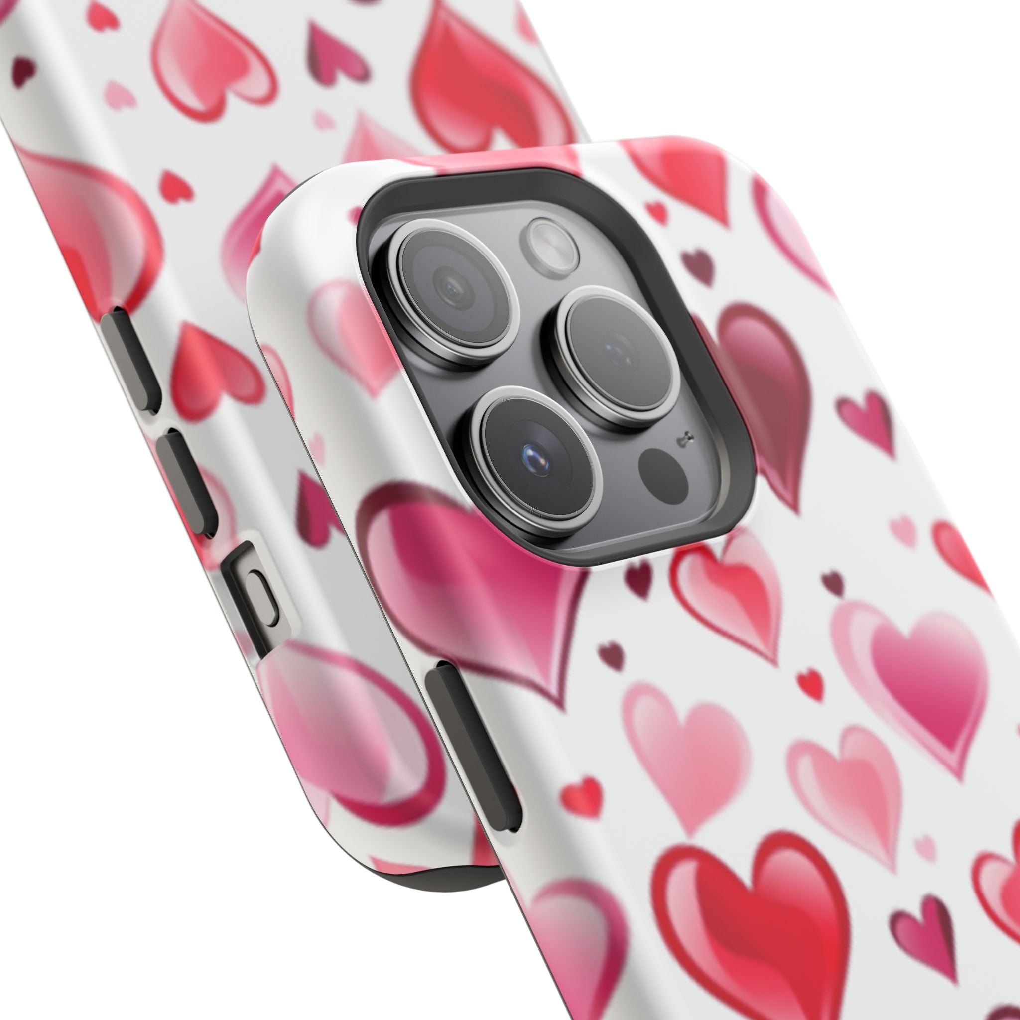 Heart Pattern Magnetic Impact Phone Case Fits iPhone 13-17— Pink & Red Valentine's Protective Cover