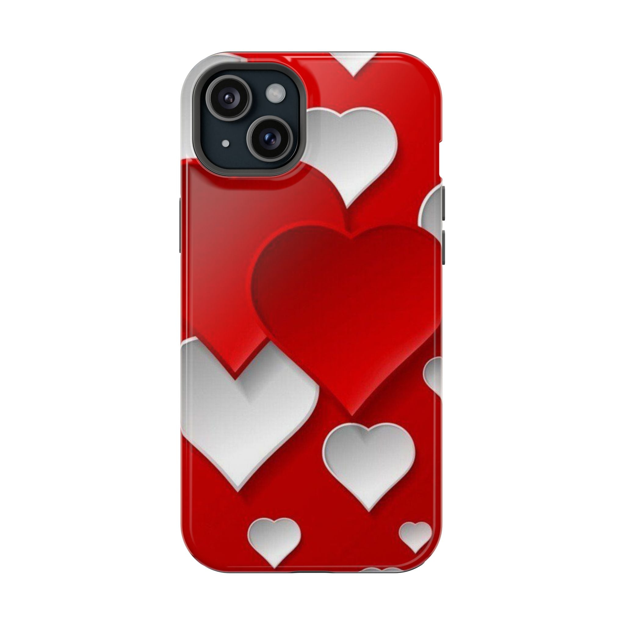Shuffled Heart Pattern Magnetic Impact Phone Case Fits iPhone 13-17— Pink & Red Valentine's Protective Cover
