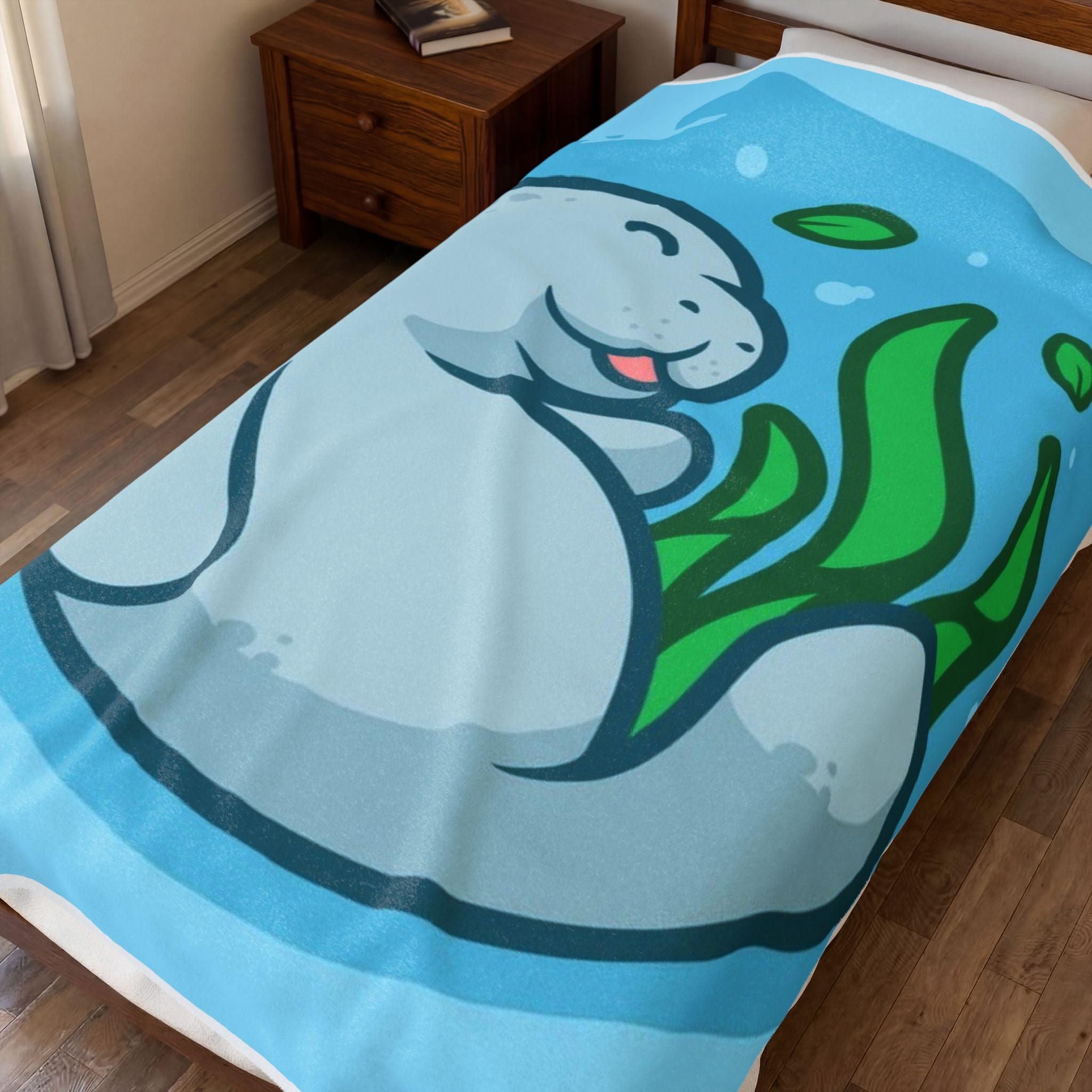 Manatee Plush Velveteen Blanket – Cute Sea Cow Throw for Kids & Ocean Lovers - 3 sizes
