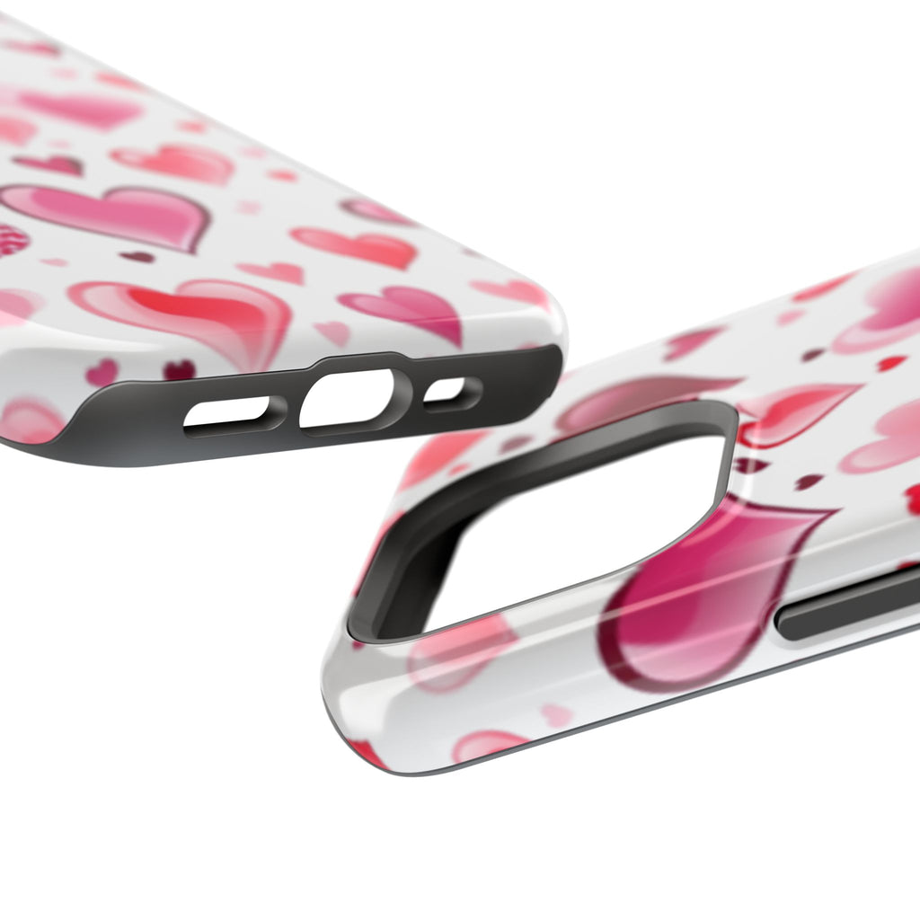 Heart Pattern Magnetic Impact Phone Case Fits iPhone 13-17— Pink & Red Valentine's Protective Cover