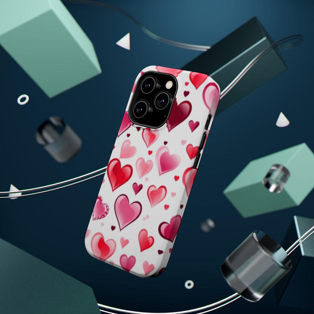 Heart Pattern Magnetic Impact Phone Case Fits iPhone 13-17— Pink & Red Valentine's Protective Cover