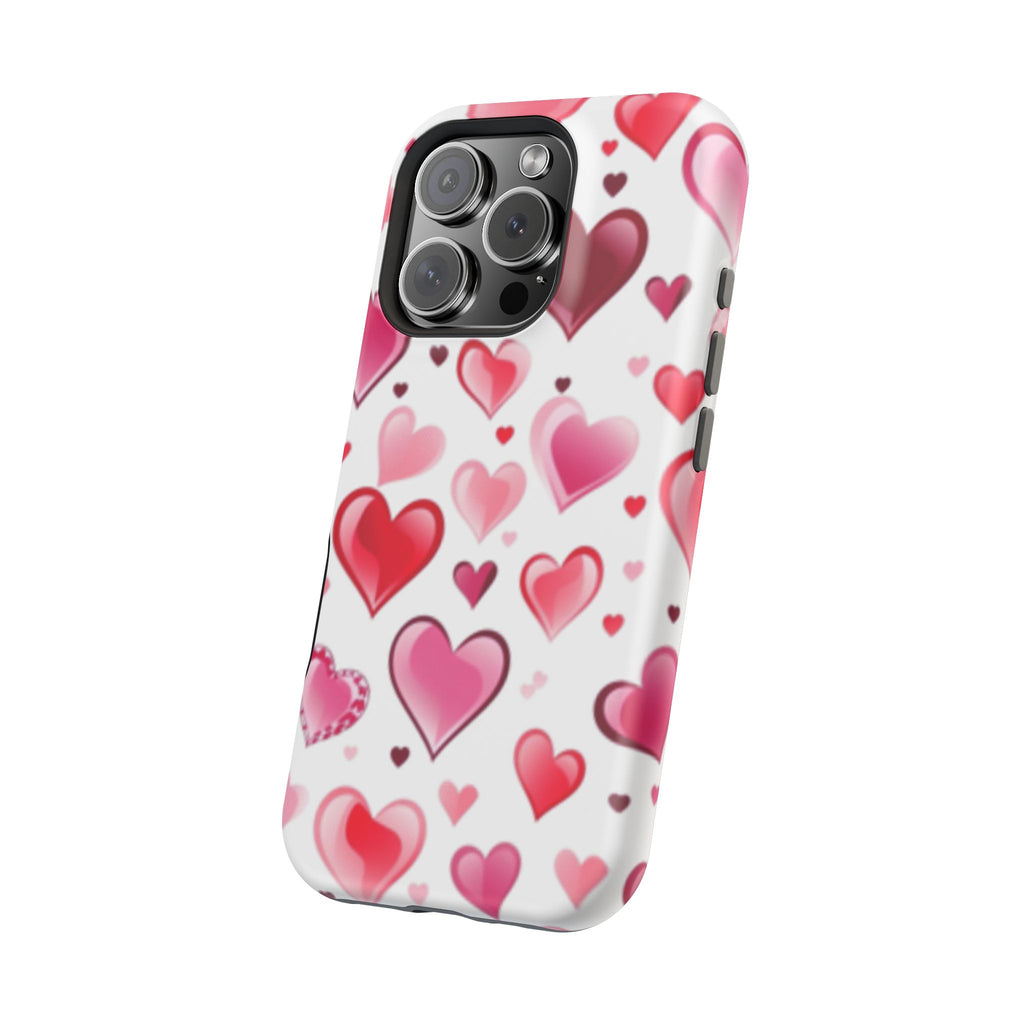 Heart Pattern Magnetic Impact Phone Case Fits iPhone 13-17— Pink & Red Valentine's Protective Cover