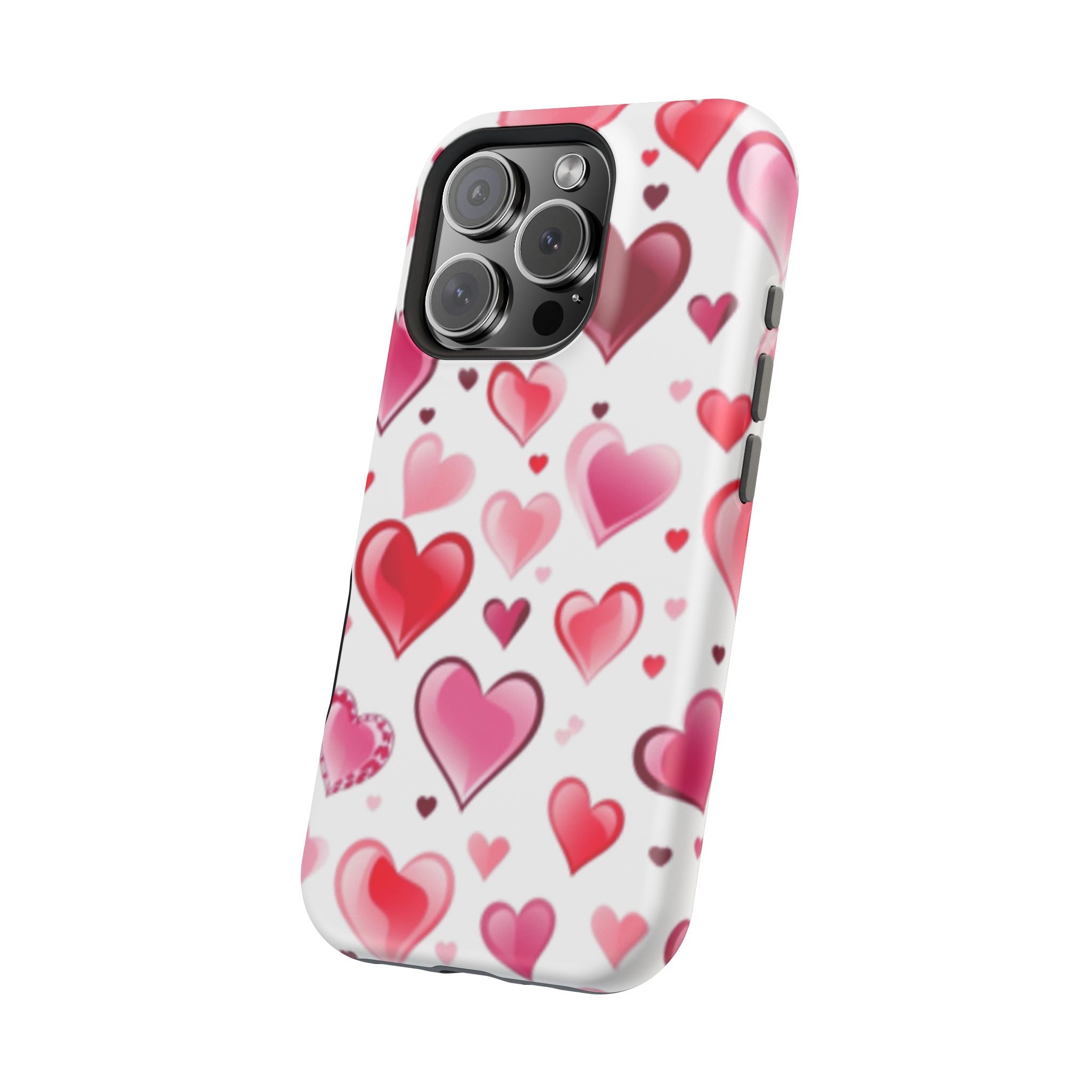 Heart Pattern Magnetic Impact Phone Case Fits iPhone 13-17— Pink & Red Valentine's Protective Cover