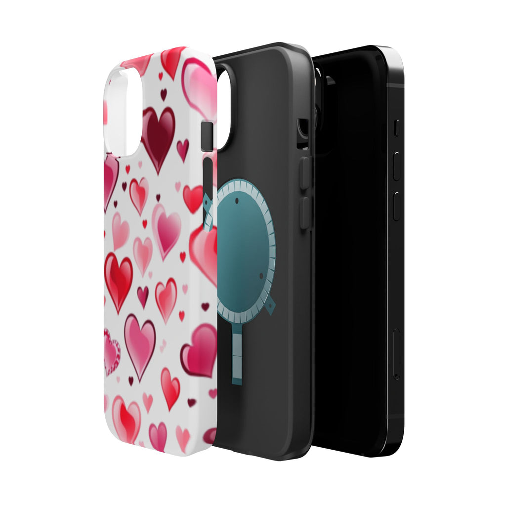Heart Pattern Magnetic Impact Phone Case Fits iPhone 13-17— Pink & Red Valentine's Protective Cover