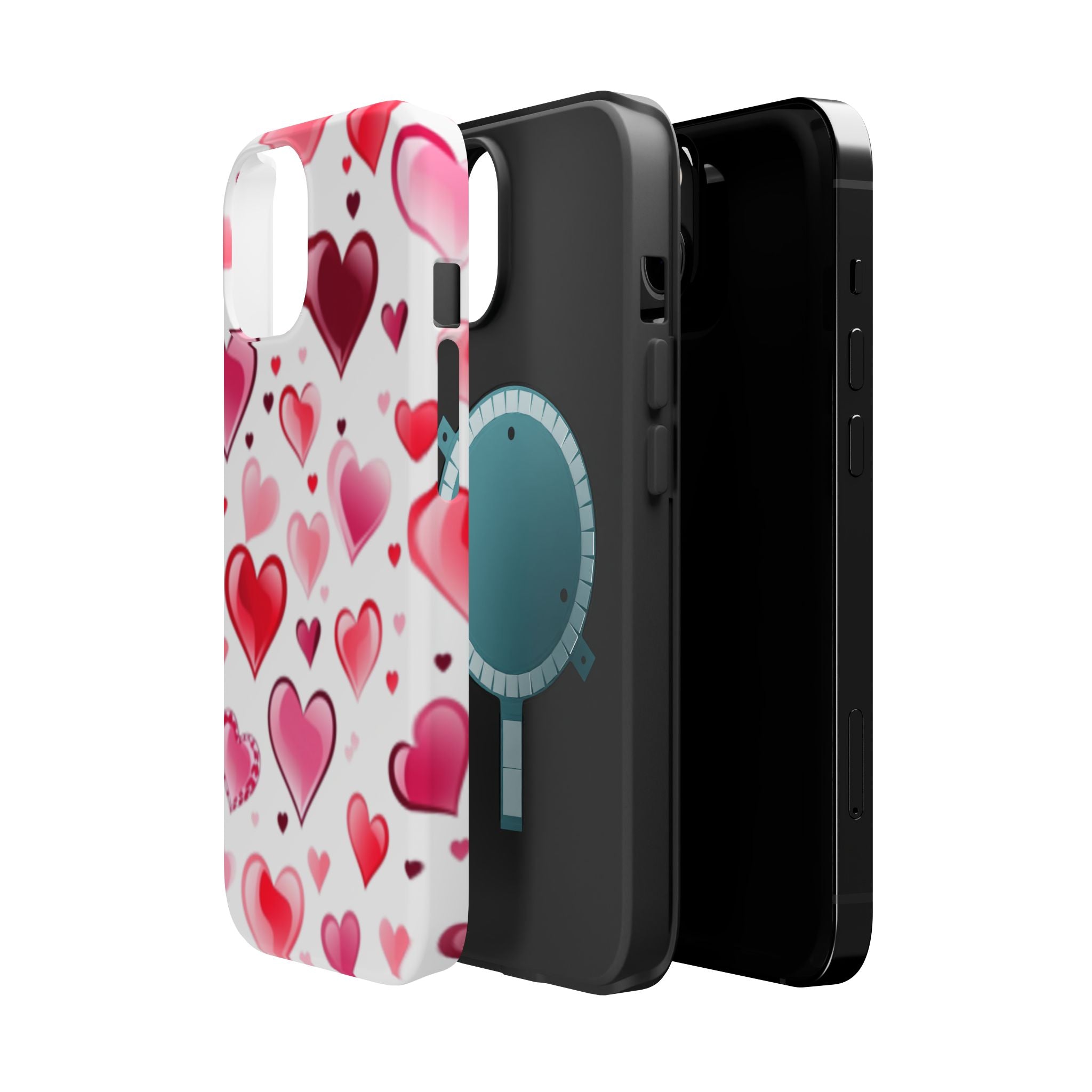 Heart Pattern Magnetic Impact Phone Case Fits iPhone 13-17— Pink & Red Valentine's Protective Cover