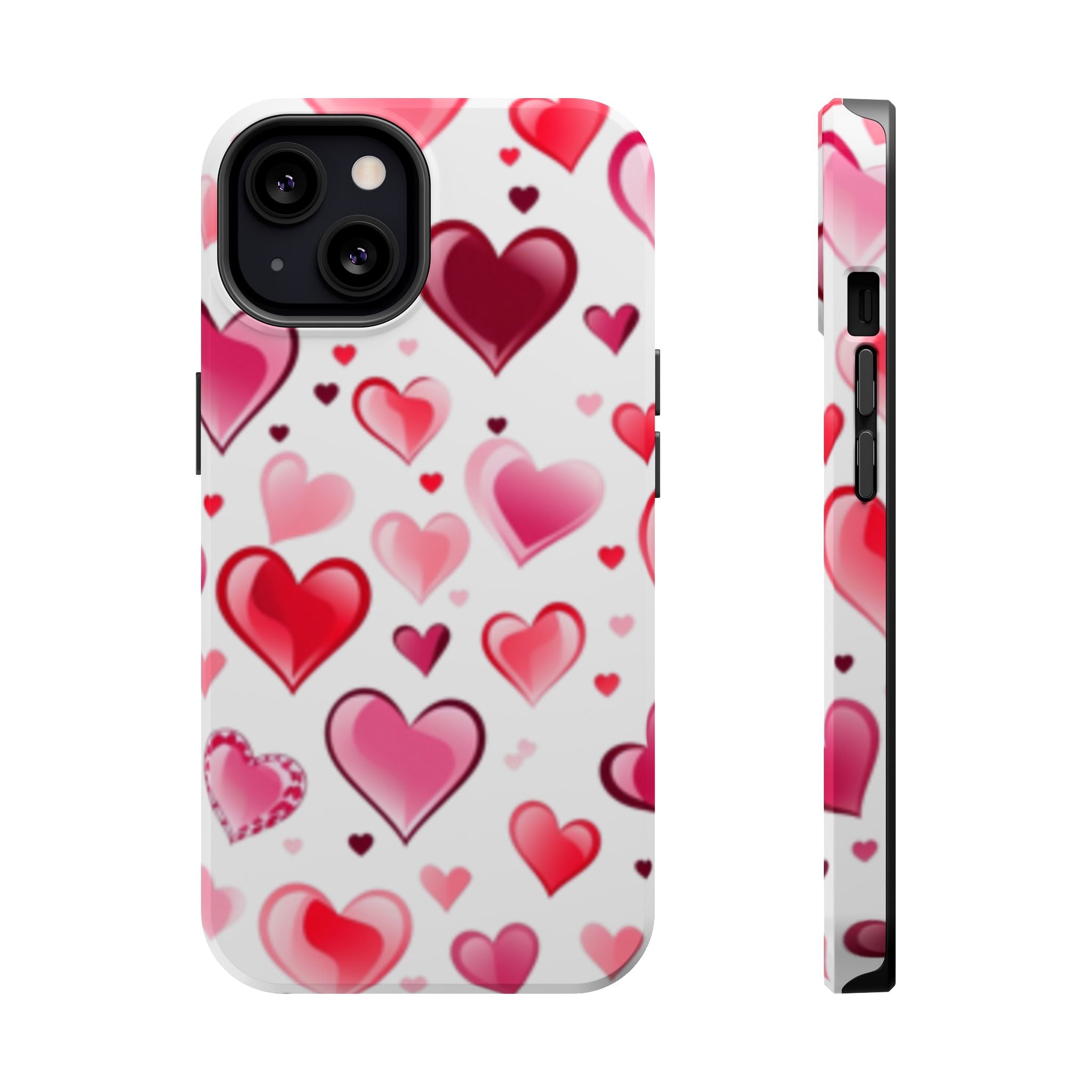 Heart Pattern Magnetic Impact Phone Case Fits iPhone 13-17— Pink & Red Valentine's Protective Cover