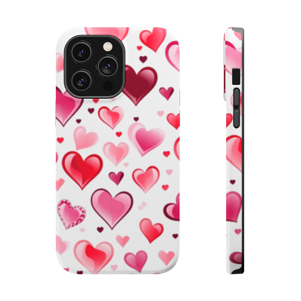 Heart Pattern Magnetic Impact Phone Case Fits iPhone 13-17— Pink & Red Valentine's Protective Cover