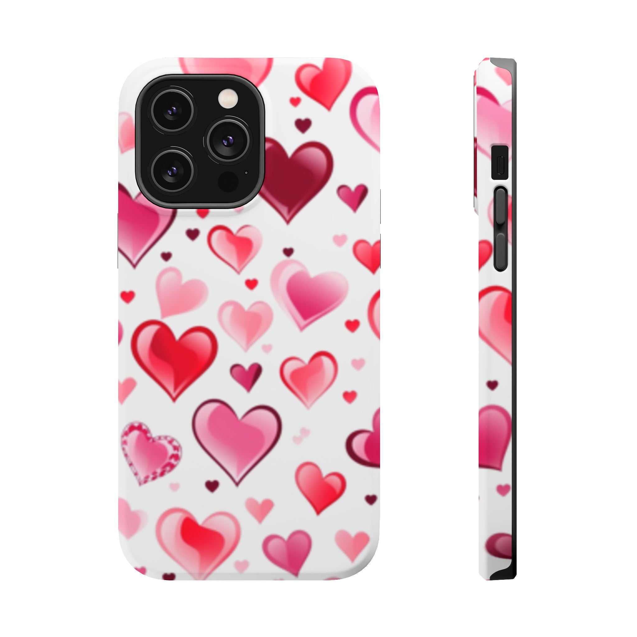 Heart Pattern Magnetic Impact Phone Case Fits iPhone 13-17— Pink & Red Valentine's Protective Cover
