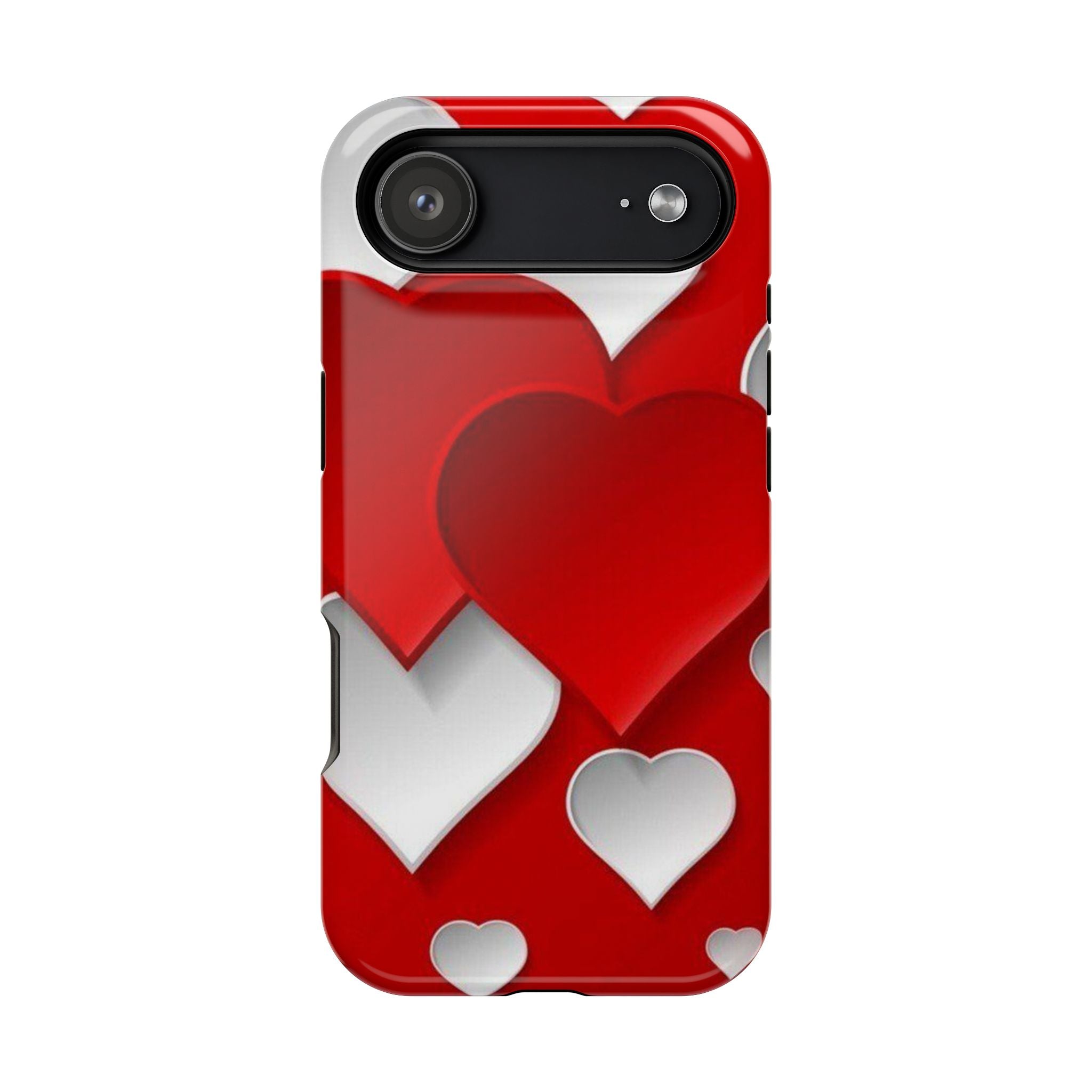 Shuffled Heart Pattern Magnetic Impact Phone Case Fits iPhone 13-17— Pink & Red Valentine's Protective Cover