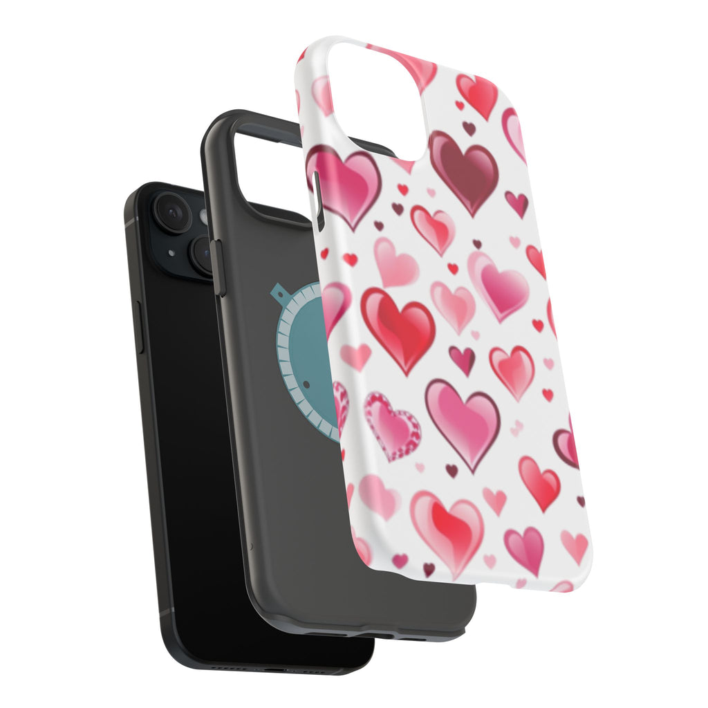 Heart Pattern Magnetic Impact Phone Case Fits iPhone 13-17— Pink & Red Valentine's Protective Cover