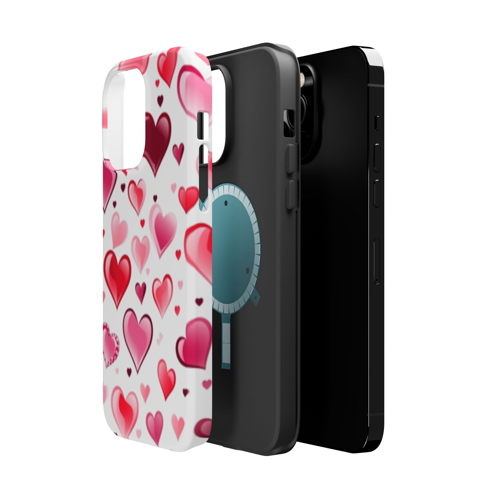 Heart Pattern Magnetic Impact Phone Case Fits iPhone 13-17— Pink & Red Valentine's Protective Cover
