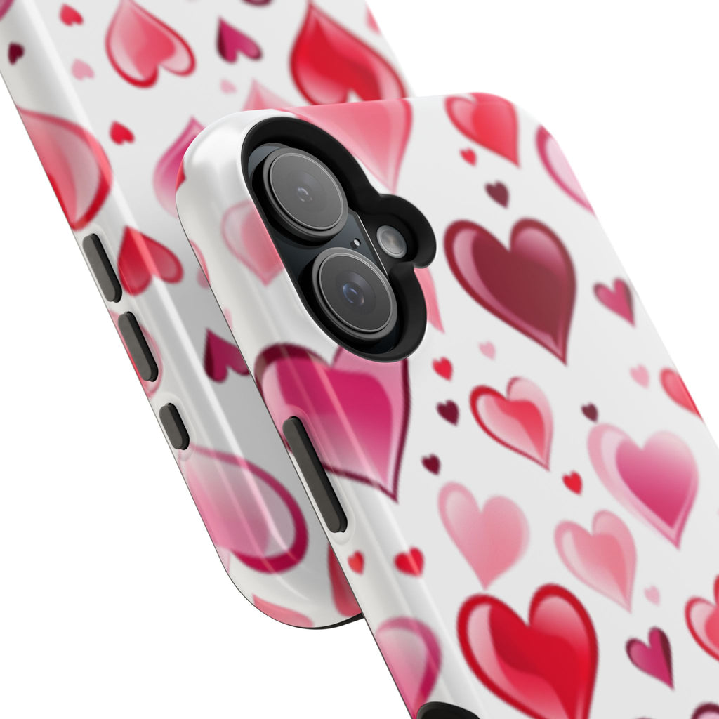 Heart Pattern Magnetic Impact Phone Case Fits iPhone 13-17— Pink & Red Valentine's Protective Cover