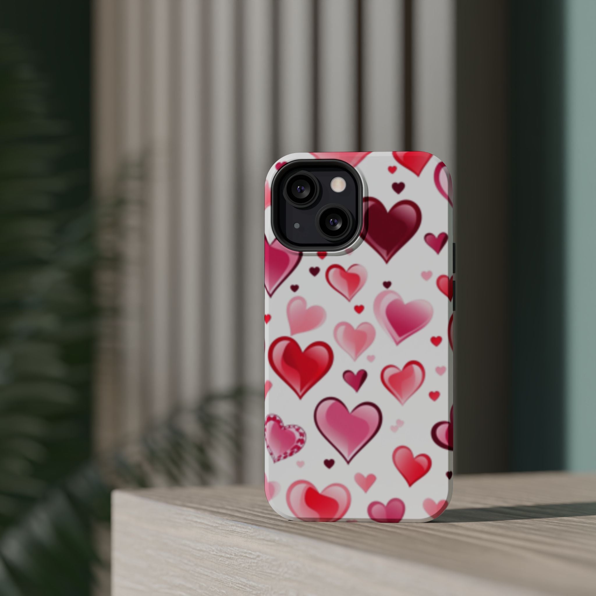 Heart Pattern Magnetic Impact Phone Case Fits iPhone 13-17— Pink & Red Valentine's Protective Cover