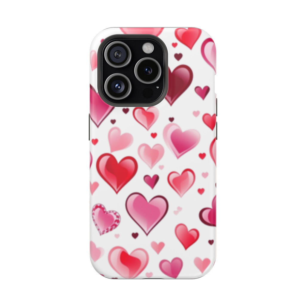 Heart Pattern Magnetic Impact Phone Case Fits iPhone 13-17— Pink & Red Valentine's Protective Cover